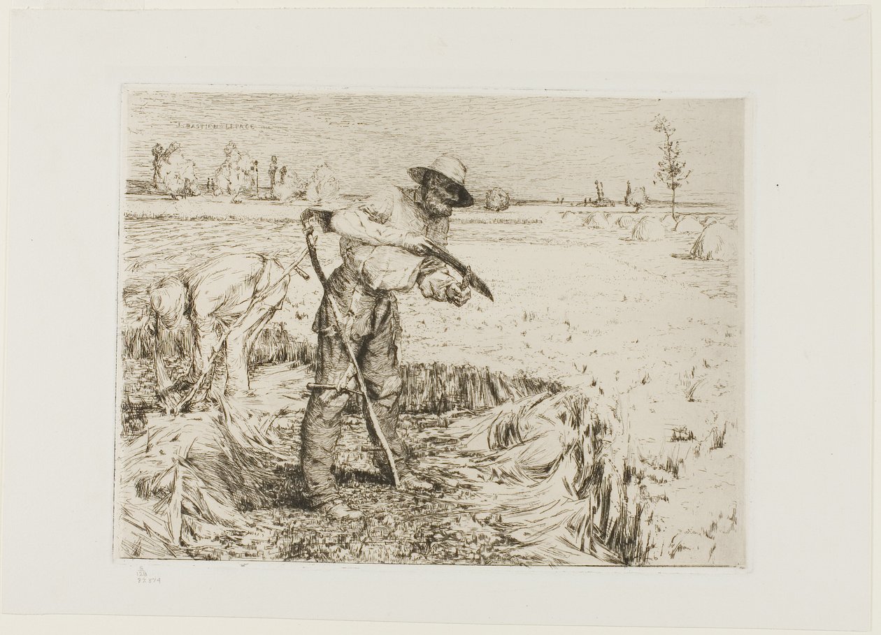 Ruohonleikkuri viikateen hiominen tekijältä Jules Bastien Lepage