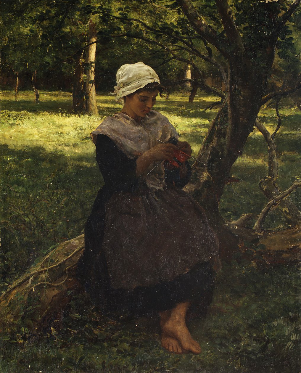 Talonpoikatyttö neule, n. 1870. tekijältä Jules Breton
