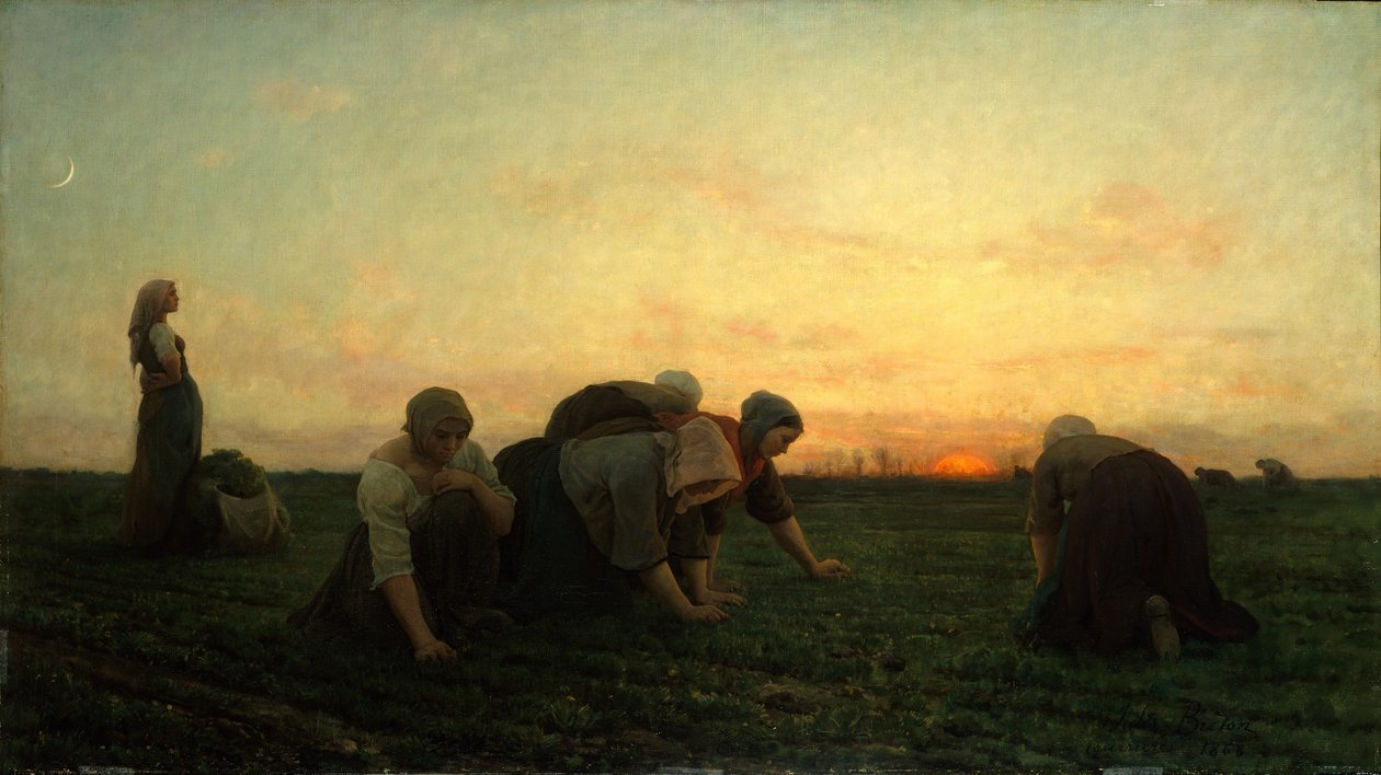 Ranska: Les Sarcleuses ou Les Bineuses The Weeders (rikkaruohojen kitkijät) tekijältä Jules Breton