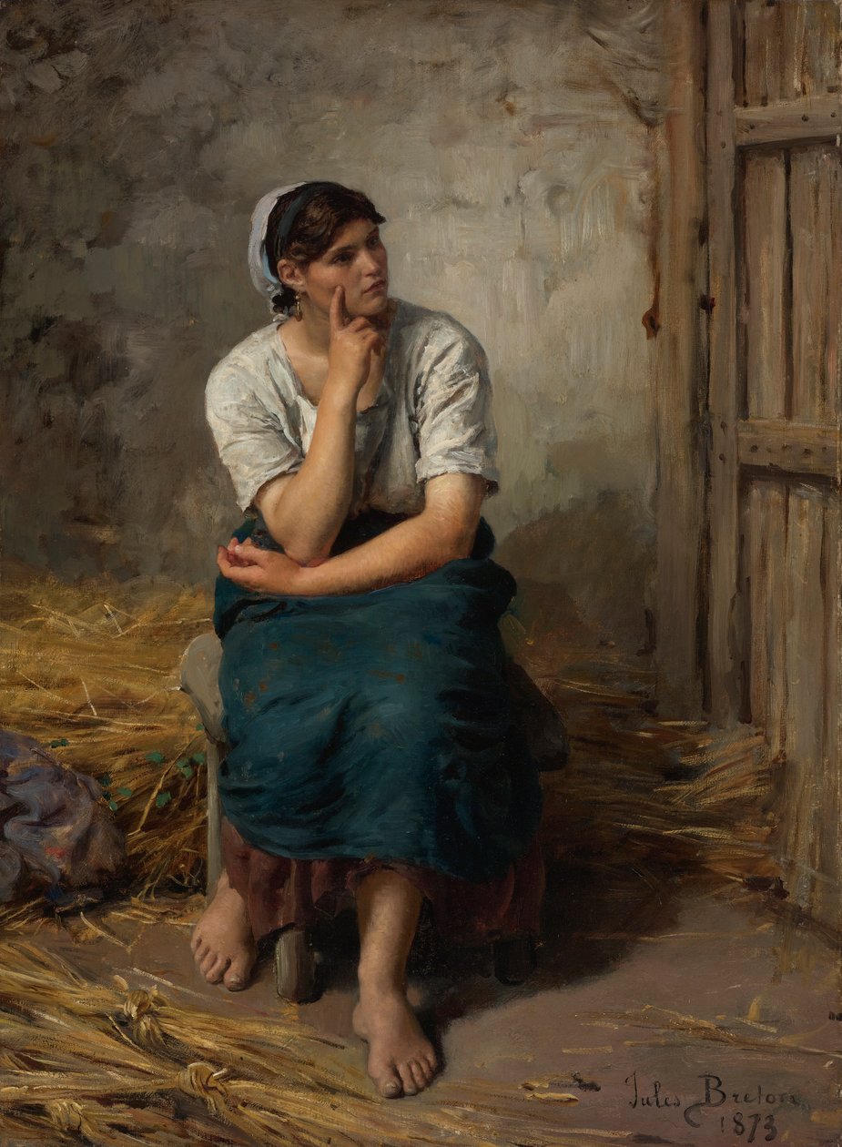 ranska: Paysanne au Repos Talonpoikaistyttö lepäämässä tekijältä Jules Breton