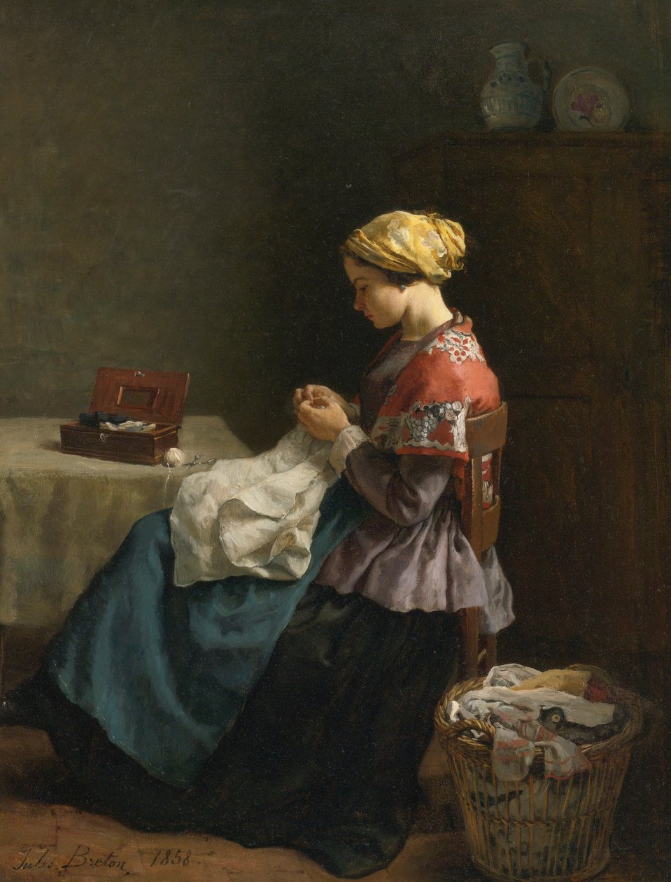 Jules Breton, 1868 - Pieni ompelijatar. tekijältä Jules Breton