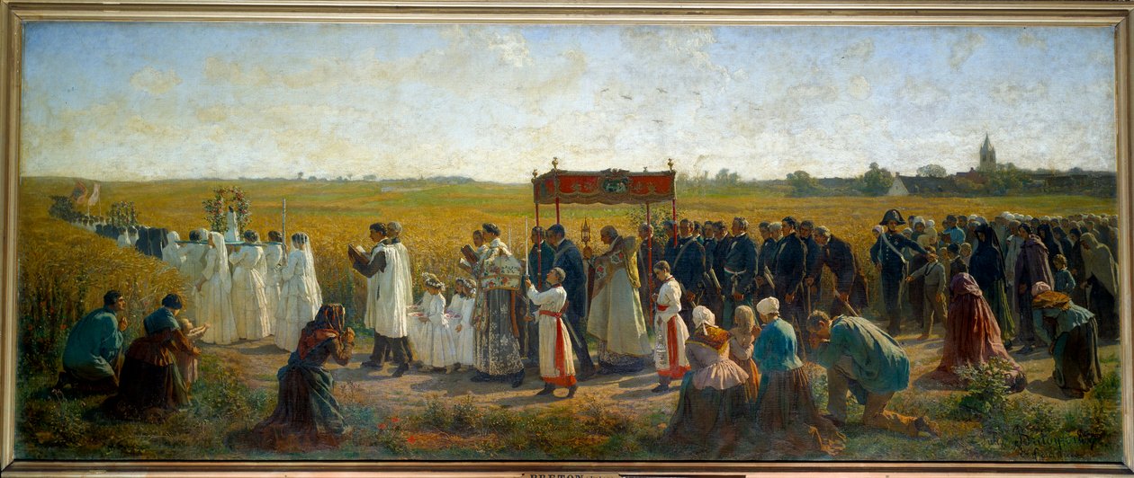 Vehnän siunaus Jules Bretonin (1827-1906) Artois Paintingissa 1859 su. 1,3 x 3,2 m Arras, Kuvataidemuseo tekijältä Jules Breton