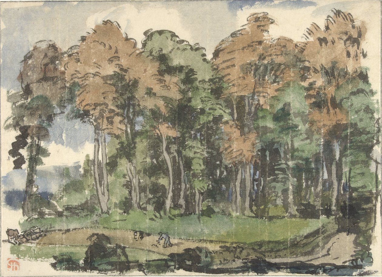Tie metsän reunalla, talonpoikia töissä tekijältä Jules Chadel