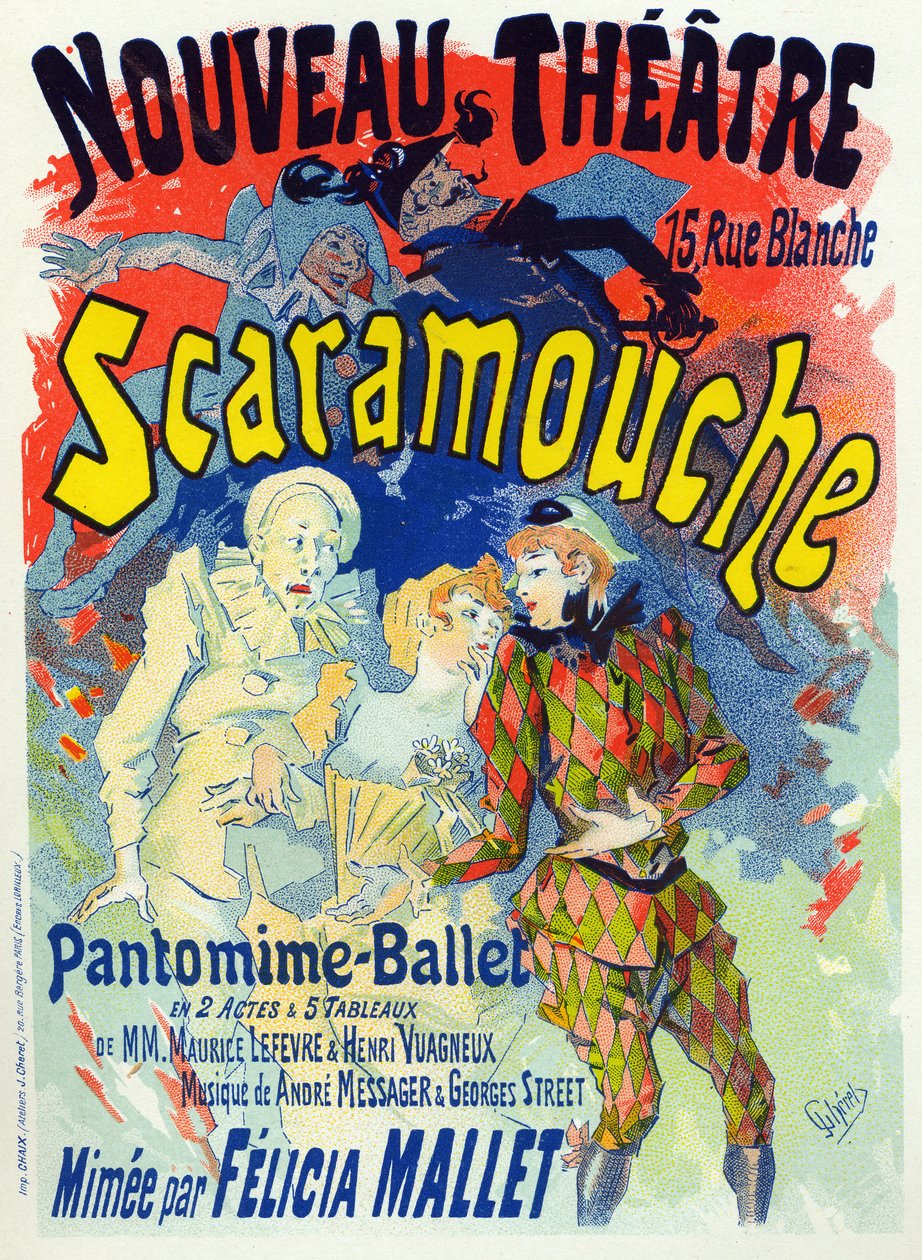 Taide. Viihde. Scaramouche, Felicia Malletin baletti. Jules Cheret, Ranska, n. 1895 (juliste) tekijältä Jules Cheret