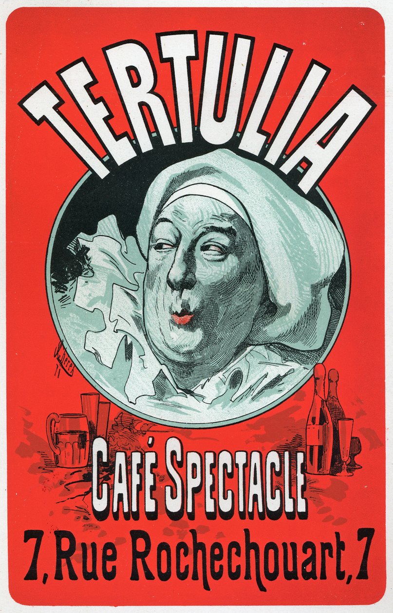 Taide. Viihde. Tertulia, esitys Cafe Spectaclessa, Pariisissa. Jules Cheretin juliste, n. 1870 (juliste) tekijältä Jules Cheret