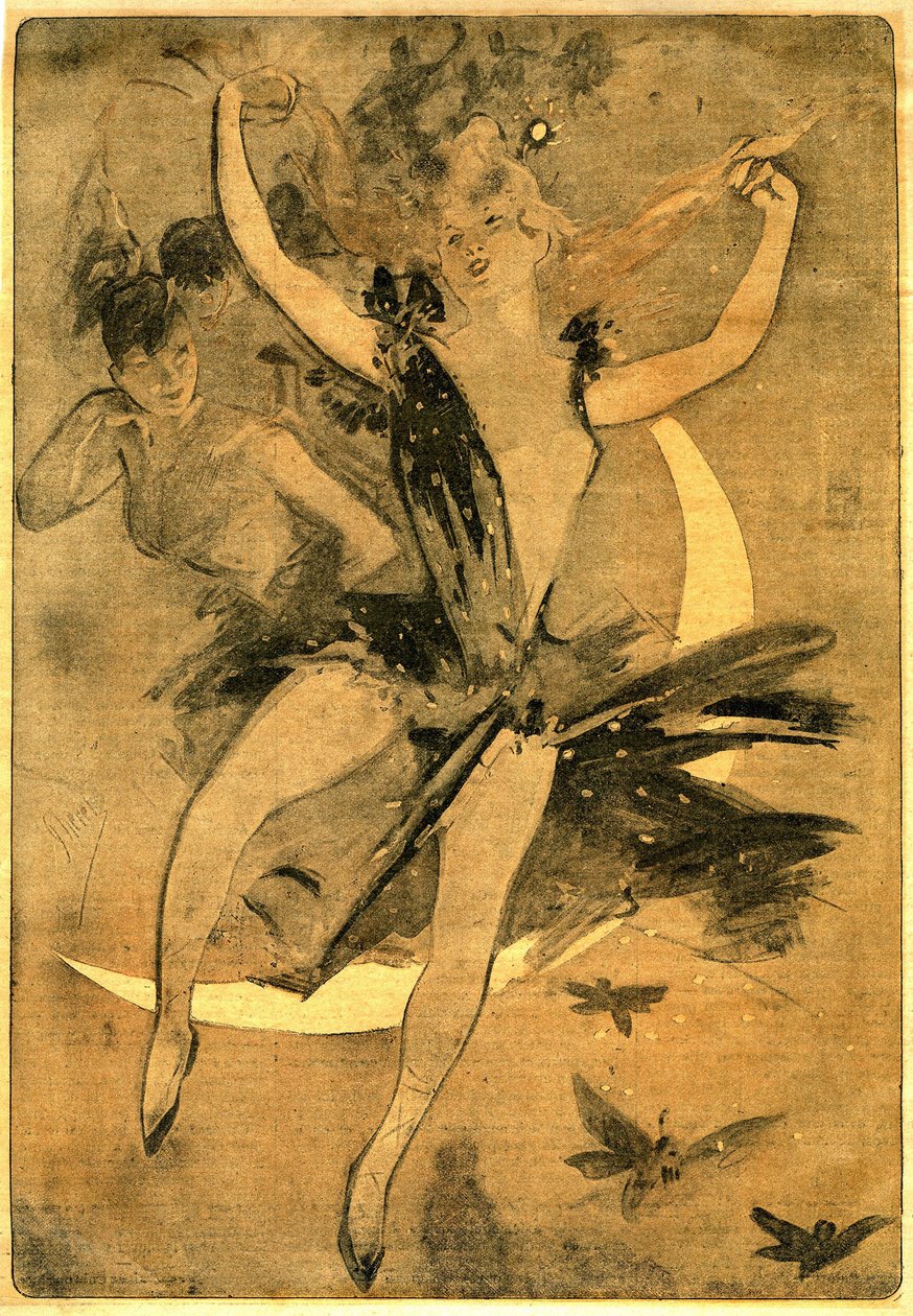 Jules Cheretin piirros Felicien Champsaurin "" Lulu" -kuvasta, romaani ja pantomiimi yhdessä näytöksessä (1900), jossa esitetään klovnitanssija. "Lulua" pidetään yhtenä parhaista esimerkeistä siitä, mitä Ranskassa on kutsuttu "sirkuskirjallisuudeksi". tekijältä Jules Cheret