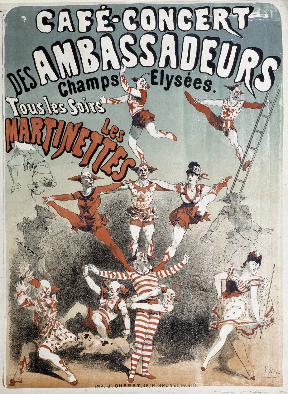 Martinettes at the Cafe-Concert des Ambassadeurs - Jules Cheretin juliste, 1800-luvun loppu tekijältä Jules Cheret