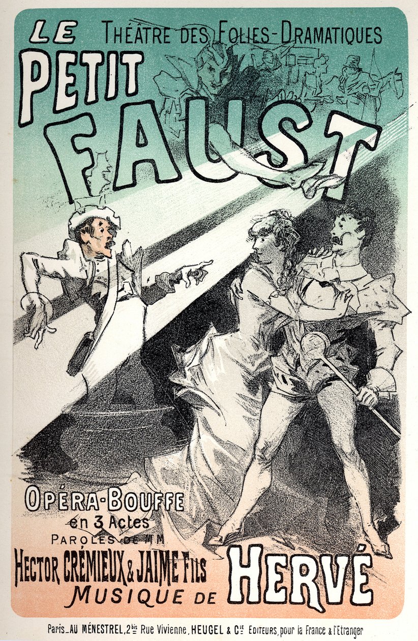 Musiikki. Pieni Faust, Herven operetti. Jules Cheretin juliste Pariisin edustustolle tekijältä Jules Cheret