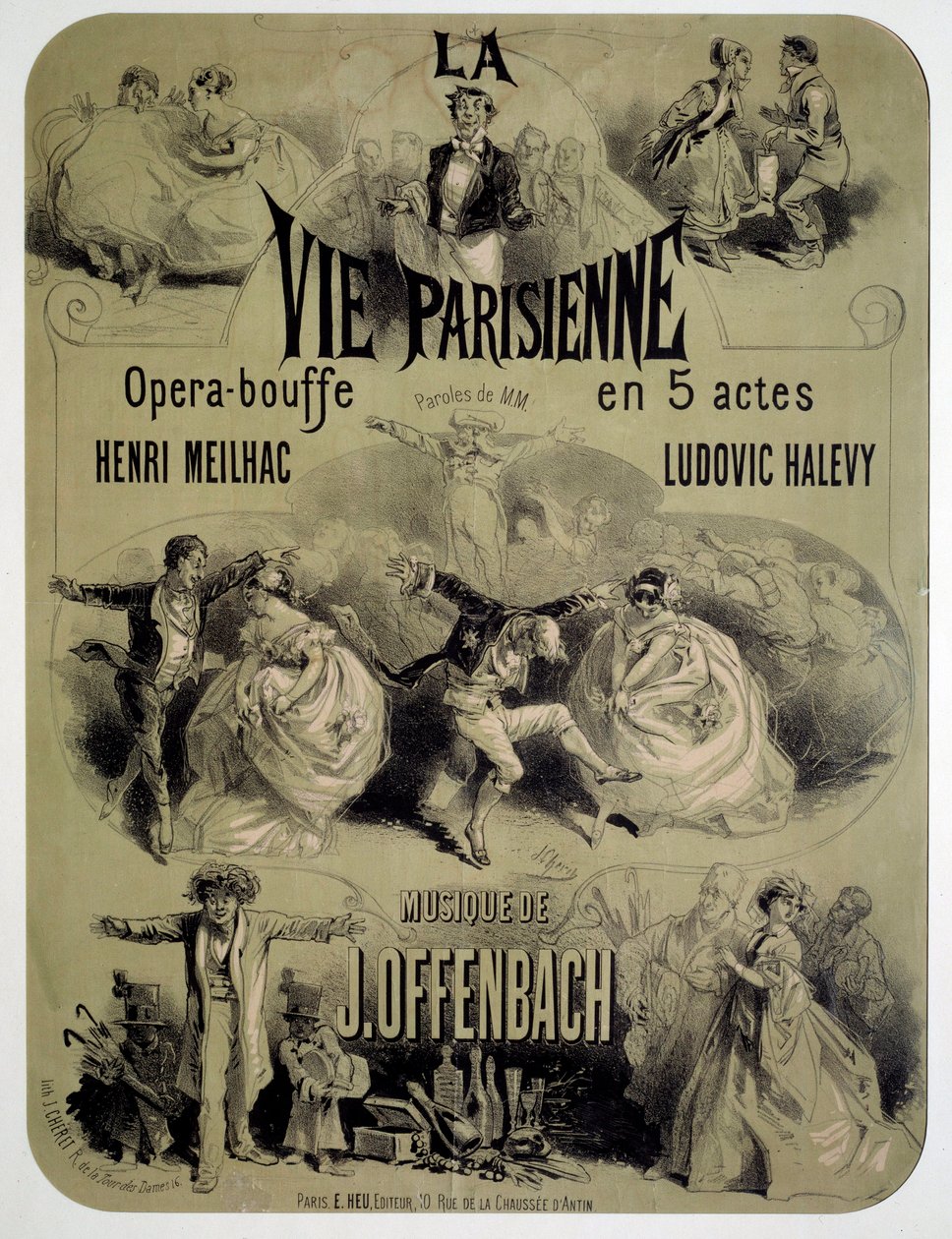 Jacques Offenbachin (1819-1880) juliste oopperaruokaan "Pariisilainen elämä" tekijältä Jules Cheret