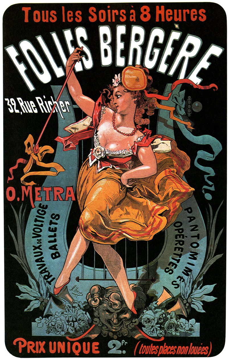 Jules Cheretin (1836-1932) juliste Folies-Bergerelle 1874 - taitolento teokset, baletit, pantomiimit, operetit, tanssi, tanssija, musiikkisali (musiikkisali), homo-Pariisi, Pariisi yöllä - tekijältä Jules Cheret