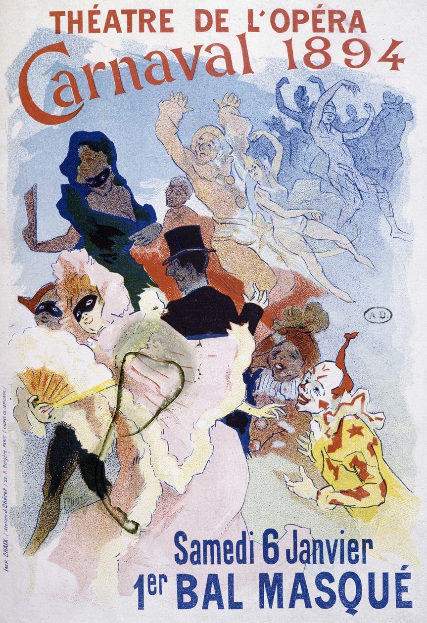 Oopperateatteri: karnevaali 1894, pallonaamari - Jules Cheretin juliste tekijältä Jules Cheret