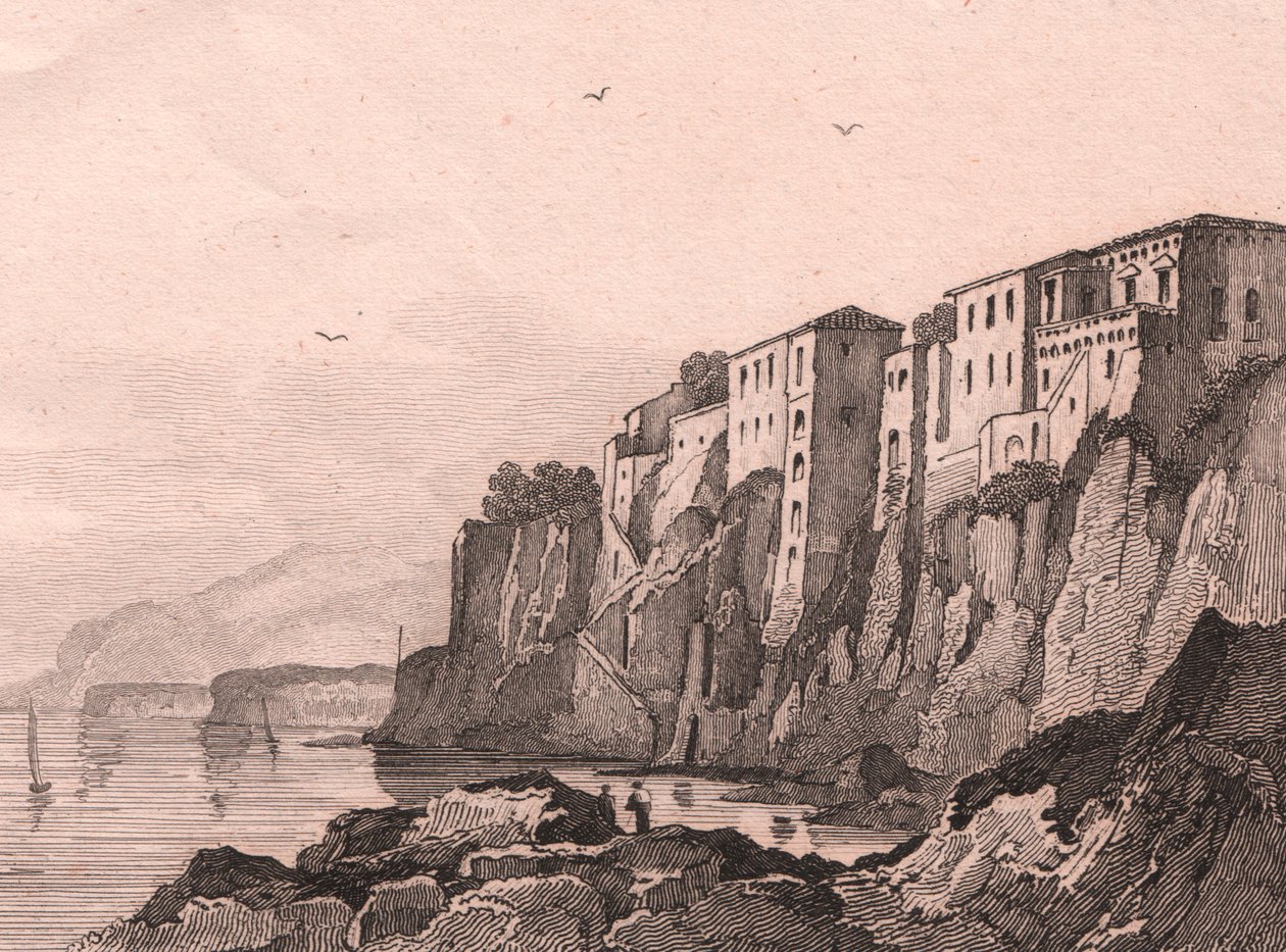 Näkymä Sorrentosta Torquato Tasson talolla, Campania, Italia, Sauvagen teräskaiverrus Jules Coignet