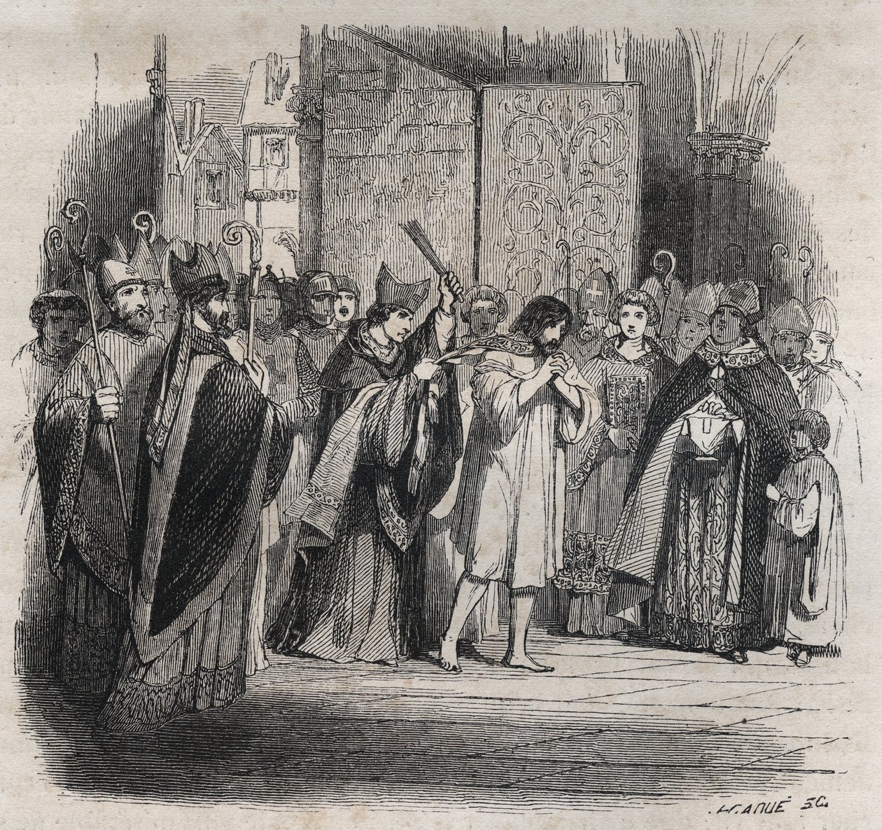 Raymond VI:n katumus, Toulousen kreivi - 22.6.1209 Toulousen kreivi Raymond VI, jonka paavi Innocentius III (Milon legat du pope) erotti, koska hän ei ollut ajanut takaa kataareita, syytetään Pierre de Castelnaun salamurhan yllyttäjänä , teki an tekijältä Jules David