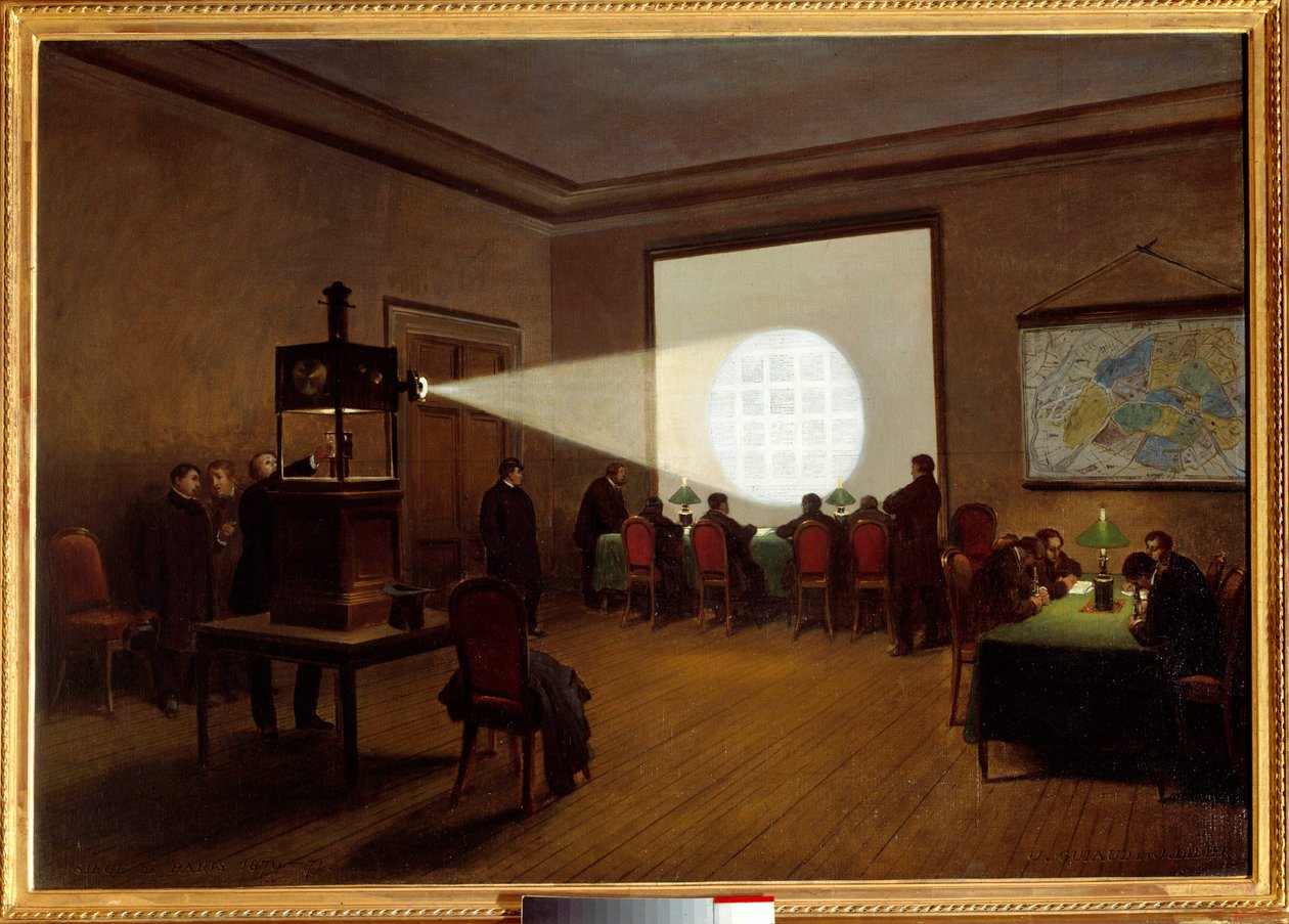 Mikrofilmien esitys keskuslennätyksestä marraskuussa 1870 Jules Didierin maalaus tekijältä Jules Didier