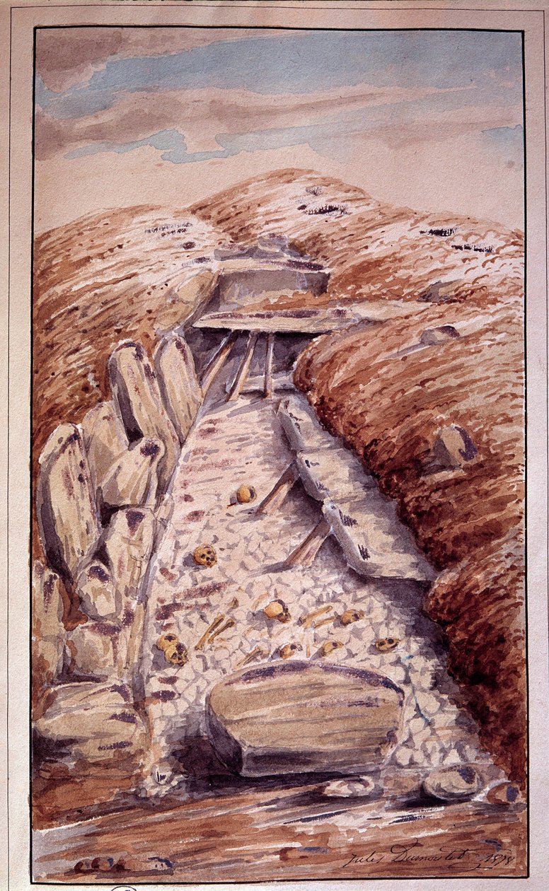 Esihistoria: Dolmen of Etang-la-Ville (Yvelines), Jules Dumoutetin akvarelli (1815-1880) tekijältä Jules Dumoutet