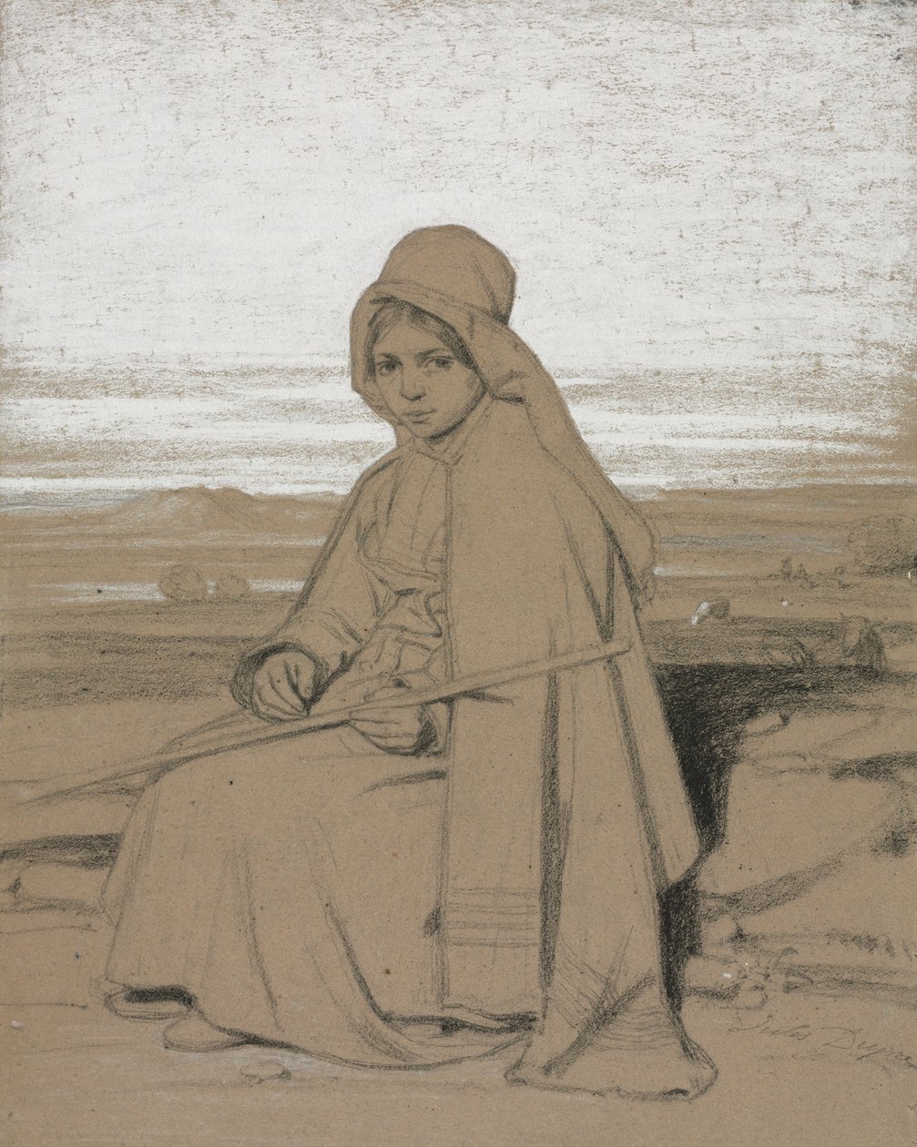 Istuva paimentar, 1800-luku. tekijältä Jules Dupré