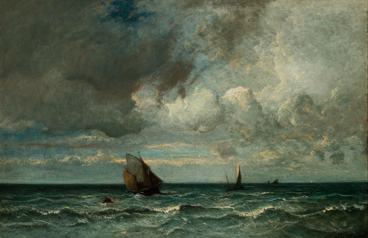 Barks pakenevat ennen myrskyä, 1870-75 tekijältä Jules Dupré