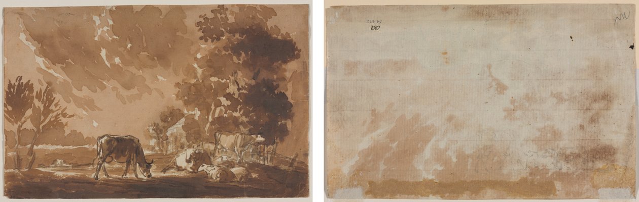 Maisema karjan kanssa (recto) Nauta (verso) tekijältä Jules Dupré