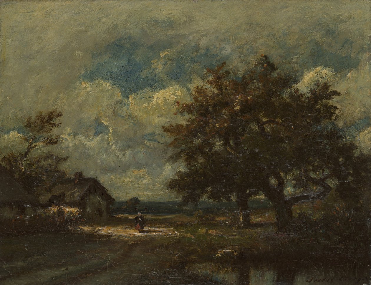 Mökki tien varrella, Myrskyinen taivas, c. 1860. tekijältä Jules Dupré