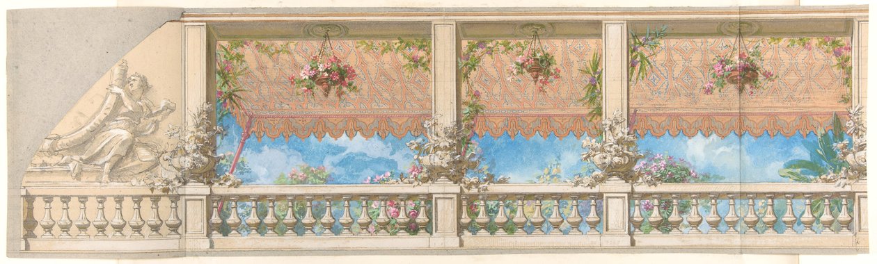 Ulkokaide, jossa on maurilaistyylinen markiisi, 1830-97. Tekijät: Jules-Edmond-Charles Lachaise, Eugène-Pierre Gourdet. tekijältä Jules Edmond Charles Lachaise and Eugène Pierre Gourdet