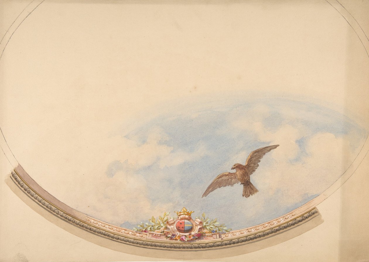 Suunnittelu pilvillä ja kohoavalla kotkalla maalattuun kattoon, 1800-luvun toinen puoli. Tekijät: Jules-Edmond-Charles Lachaise, Eugène-Pierre Gourdet. tekijältä Jules Edmond Charles Lachaise and Eugène Pierre Gourdet