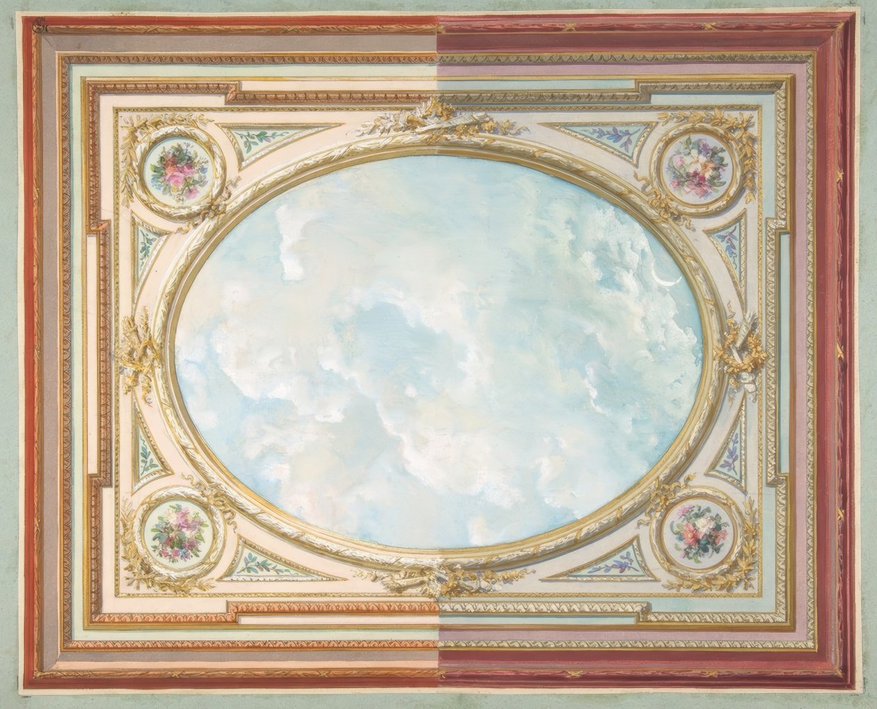 Suunnittelu katolle trompe loeil sky tekijältä Jules Edmond Charles Lachaise