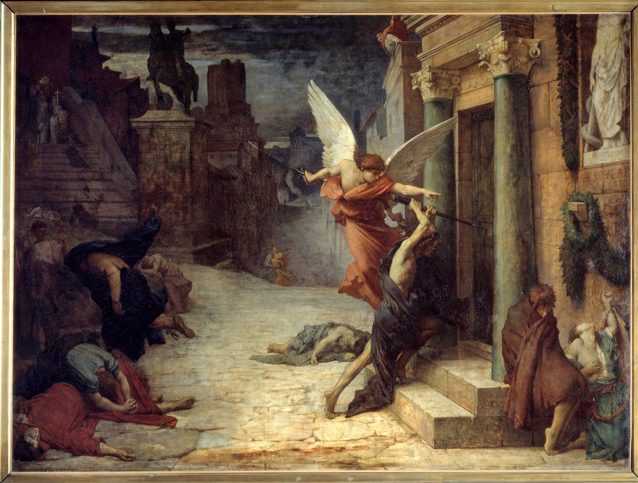 Rutto Roomassa Allegorinen esitys kukasta murtautumassa ovista. Jules Elie Delaunayn (1828-1891) maalaus 1869. Dim. 1,31 x 1,76 m Pariisi, musee d
