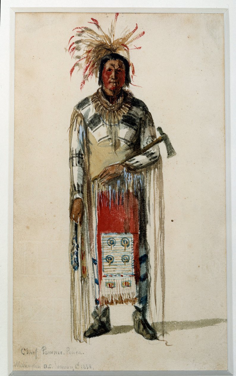Amerikan intiaani: Pawnee Ponca -heimon intiaanipäällikön jalanjälki Jules Emile (Jules-Emile) Saintin (1829-1894) Litografia 1858 La Rochelle, Musee du Nouveau Monde tekijältä Jules Emile Saintin