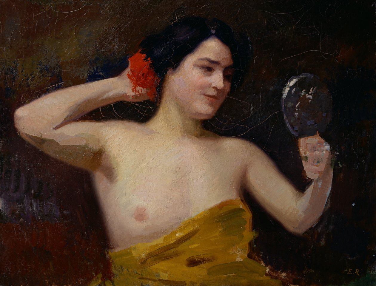 Nainen alaston (nainen peilinsä kanssa) tekijältä Jules Ernest Renoux