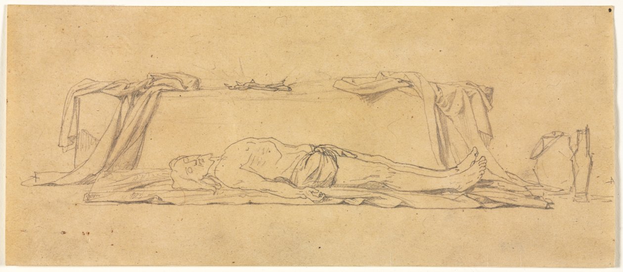 Luonnos haudalla makaavasta kuolleesta Kristuksesta, 1800-luku. tekijältä Jules Eugene Lenepveu