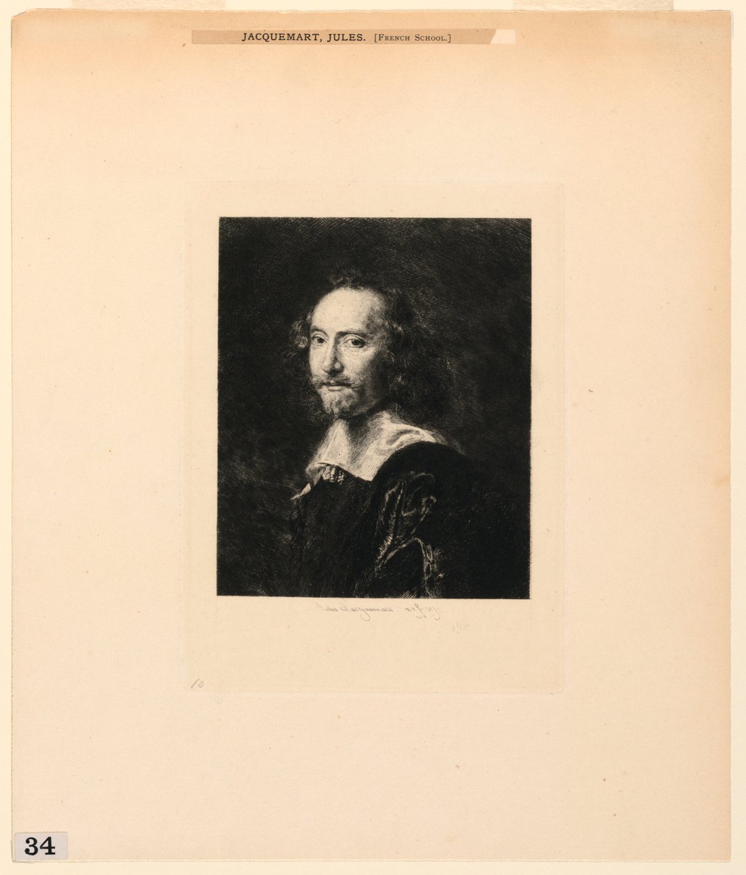Miehen muotokuva, "Etchings of Pictures in the Metropolitan Museum, New York" tekijältä Jules Ferdinand Jacquemart