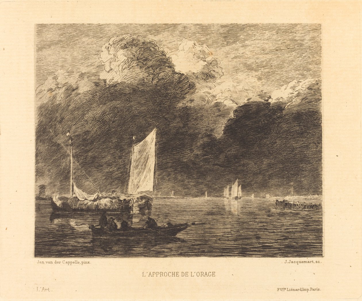 Myrskyn lähestyminen tekijältä Jules Ferdinand Jacquemart after Jan van de Cappelle
