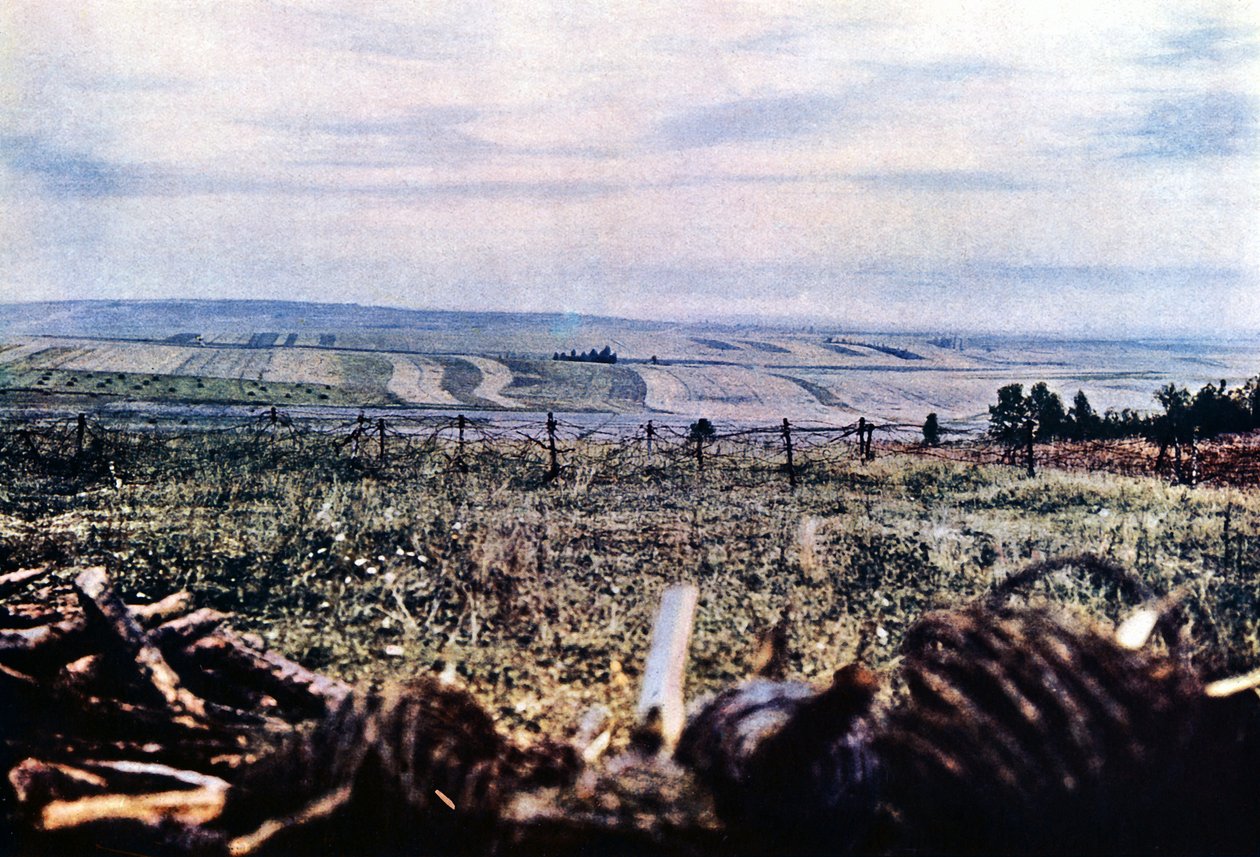Piikkilankainen kukkula 304 Verdunin lähellä, syyskuu 1916 (luonnonvalokuvassa). tekijältä Jules Gervais Courtellemont