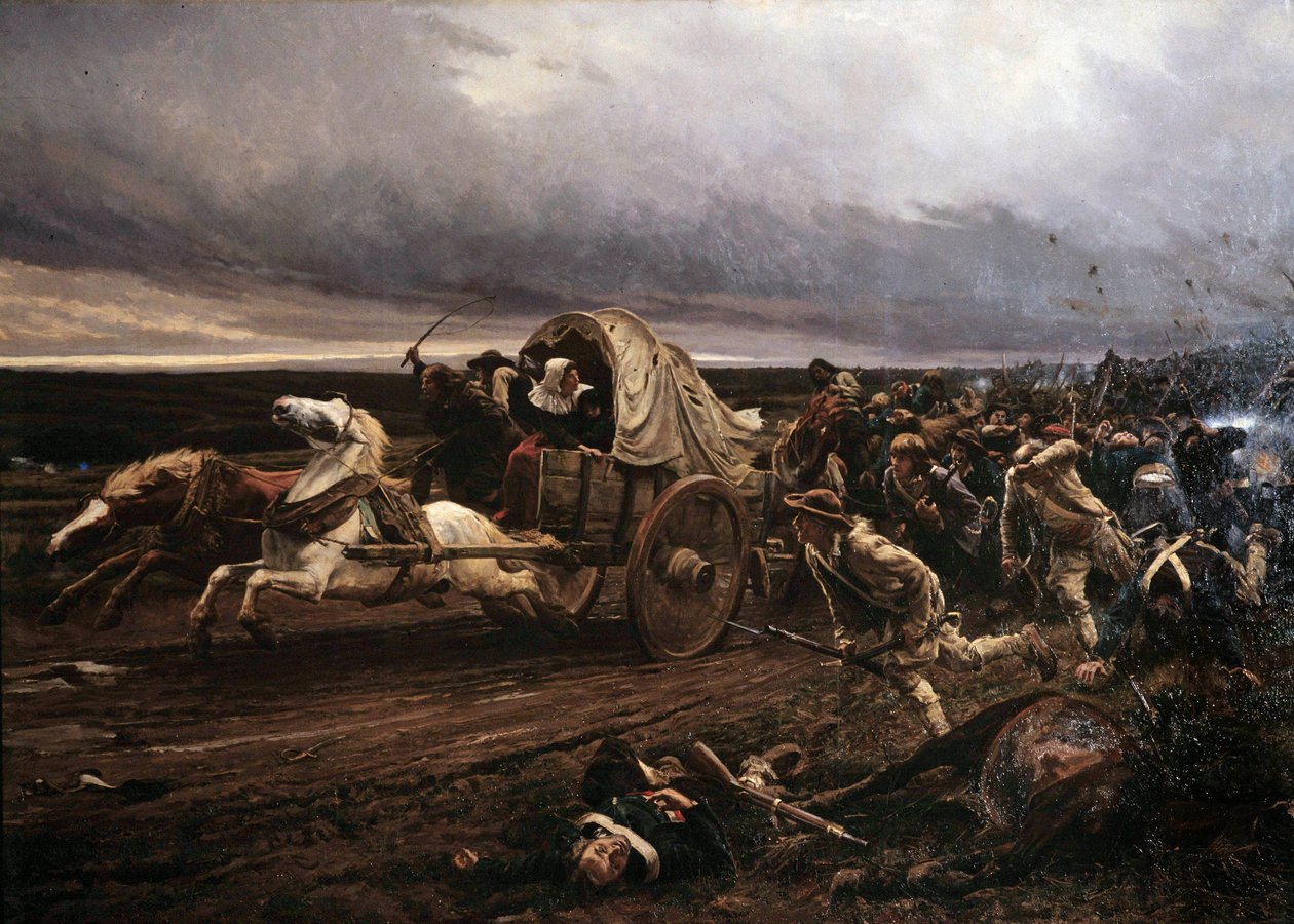 Cholet Insurrectionin deroute aseistettu Vendeessä maaliskuussa 1793, konventti ja republikaaniarmeijat nuhtelivat lokakuussa, "valkoiset" vetäytyivät kohti Loiria. Jules Girardetin maalaus (1856-1938) tekijältä Jules Girardet