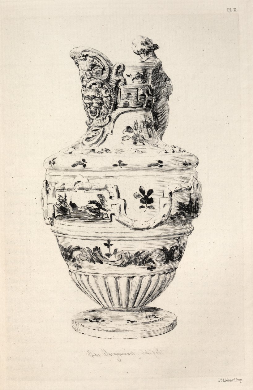 Keramiikkataiteen historia: Kuvaava ja filosofinen tutkimus kaikkien aikojen ja kaikkien kansojen keramiikasta: Espanja: Talavera de la Reyna- Faience-Ewer (taulu X) tekijältä Jules Jacquemart