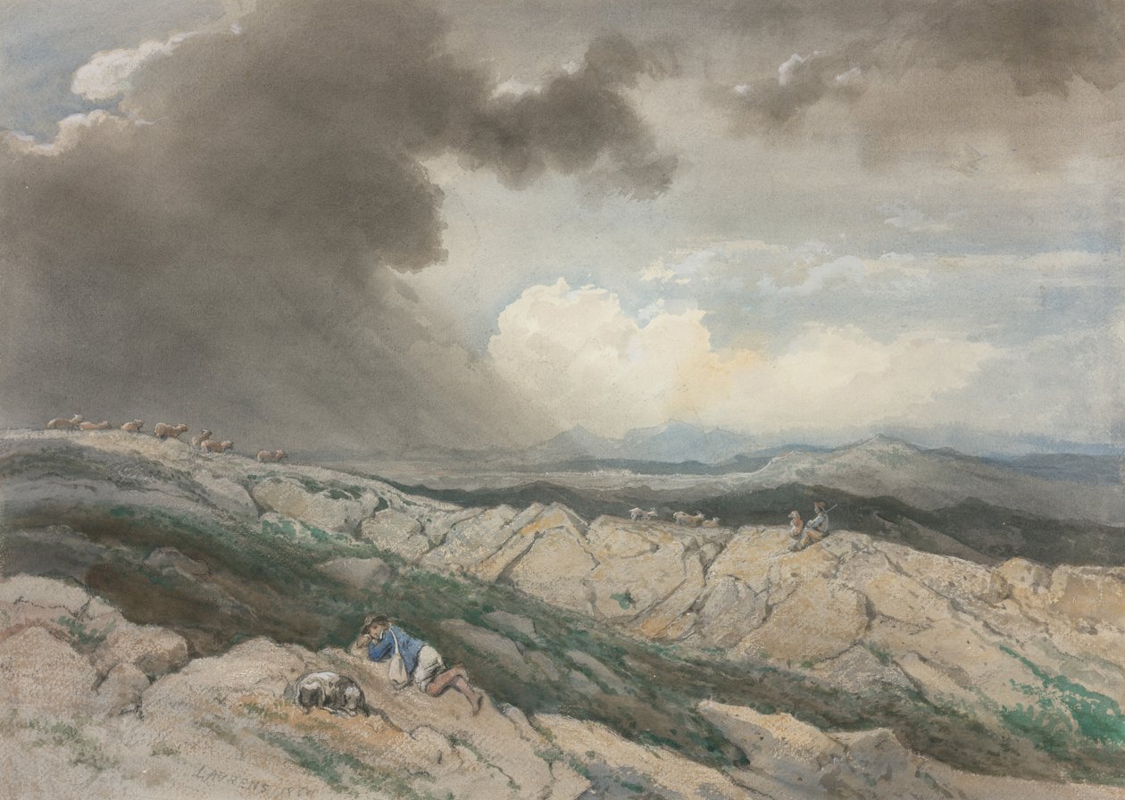 Maisema paimenten kanssa, n. 1869. tekijältä Jules Joseph Augustin Laurens