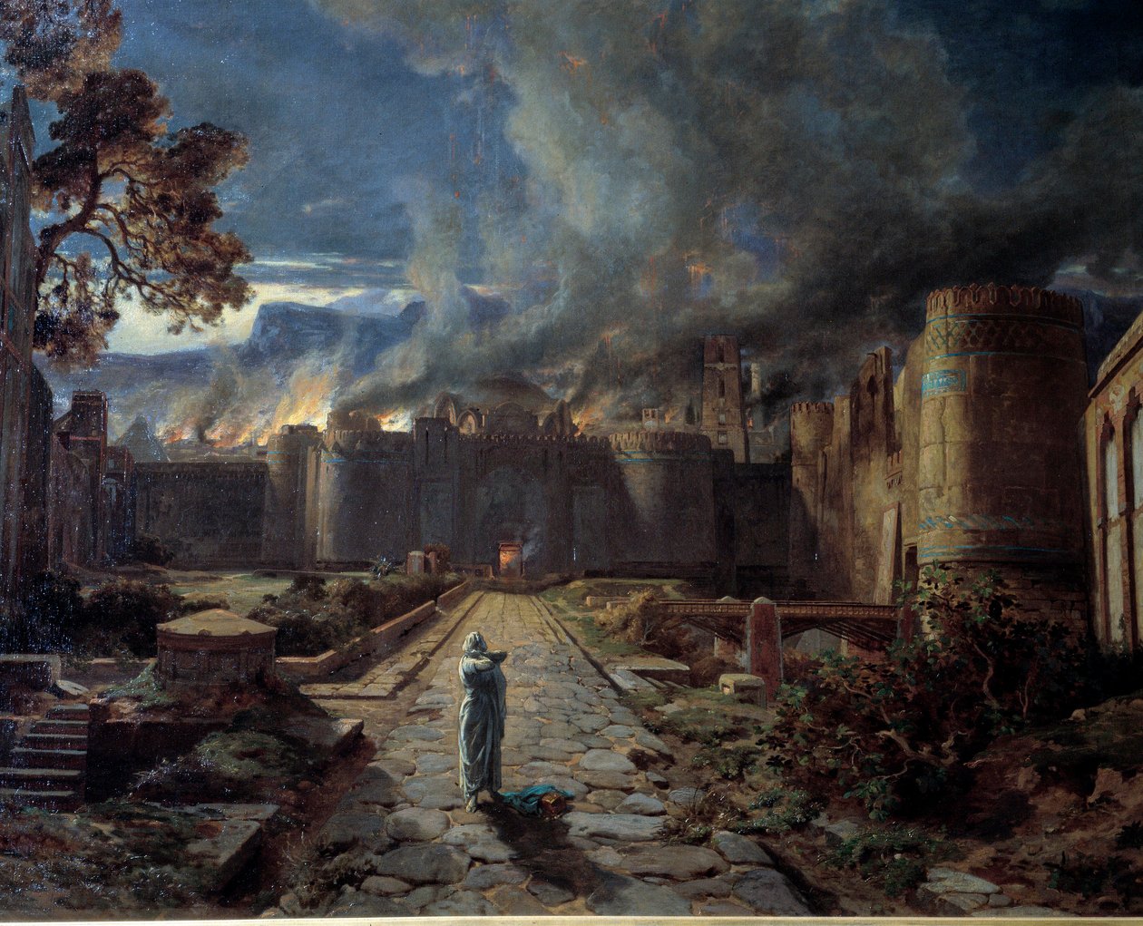 Sodoma (Sodoma) Kaupungin tuhoutuminen tulipalossa. Yksityiskohta. Jules Laurensin (1825-1901) maalaus Orleans. Kuvataidemuseo tekijältä Jules Joseph Augustin Laurens