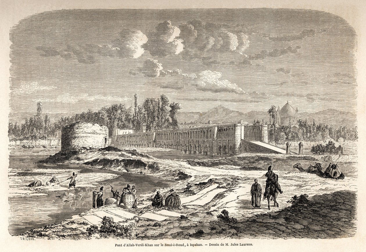 Allah Verdi Kahnin silta, erige noin 1608, Isfahanissa (tai Isfahanissa) (Iran), on sekä ylityspaikka Zend e Roud -joen ylittämiseen, että myös pato, jolla säädellään joen kulkua Talarilla tai peilikioski, jossa Persian hallitsija saattoi havaita tekijältä Jules Joseph Augustin Laurens