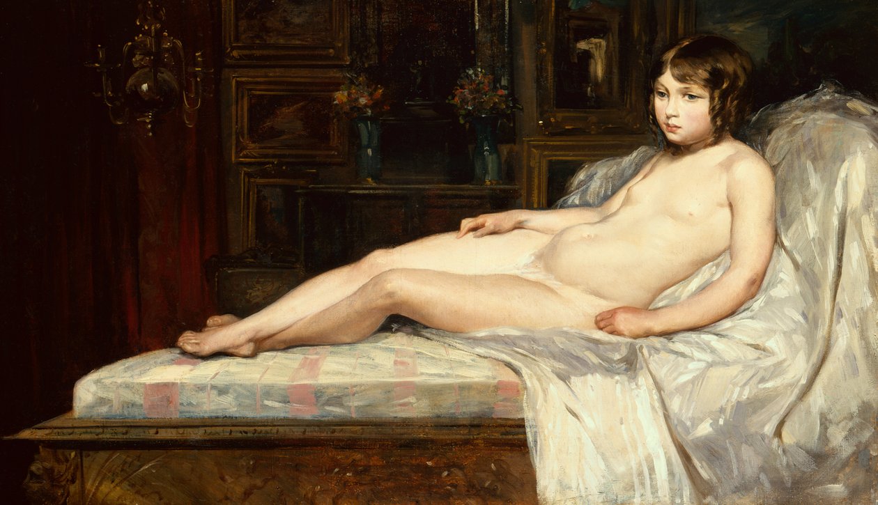 Nuori alaston makuuase (öljy kankaalle) tekijältä Jules Joseph Lefebvre