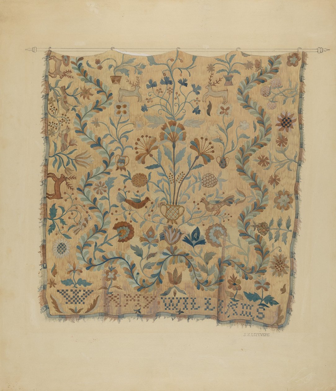 Brodeerattu päällinen, n. 1936. tekijältä Jules Lefevere