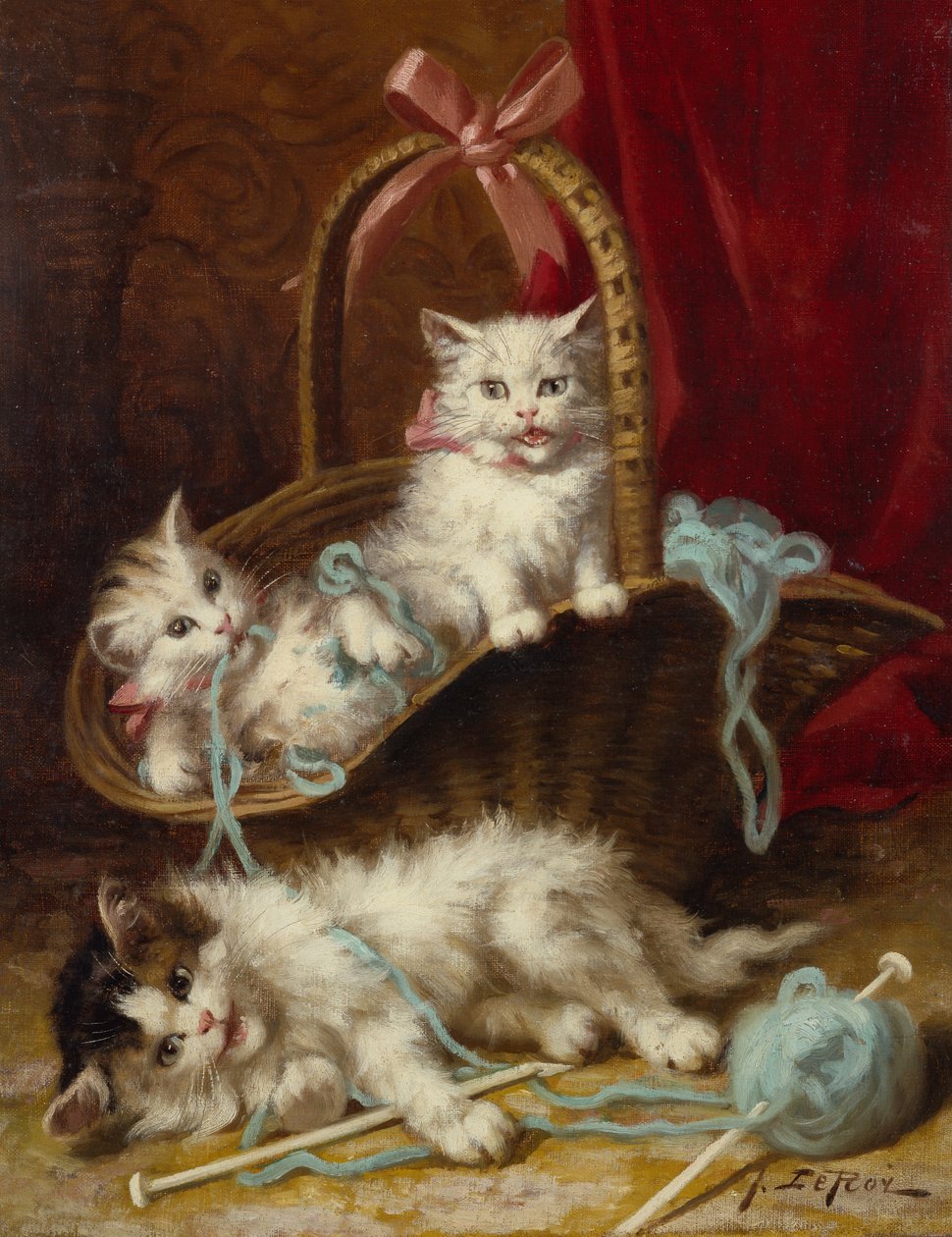 A Basket of Mischief (öljy kankaalle) tekijältä Jules Leroy
