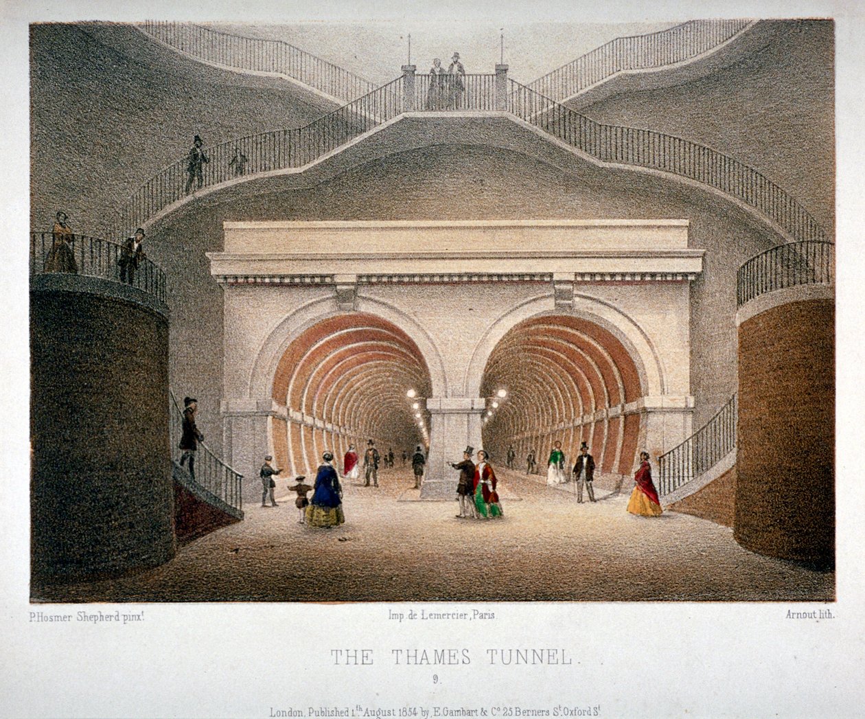 Näkymä Thames-tunnelin sisäänkäynnistä Lontoossa, 1854 tekijältä Jules Louis Arnout