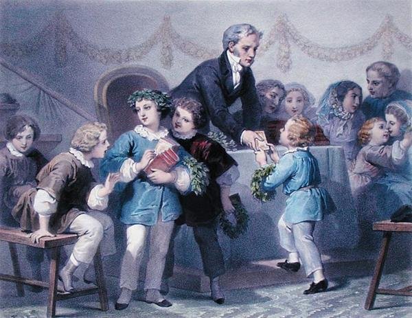 Palkintojenjakotilaisuus, kaiverrettu Henier, Bettannier ja Morlon (värilitho) tekijältä Jules Marie (after) Desandre