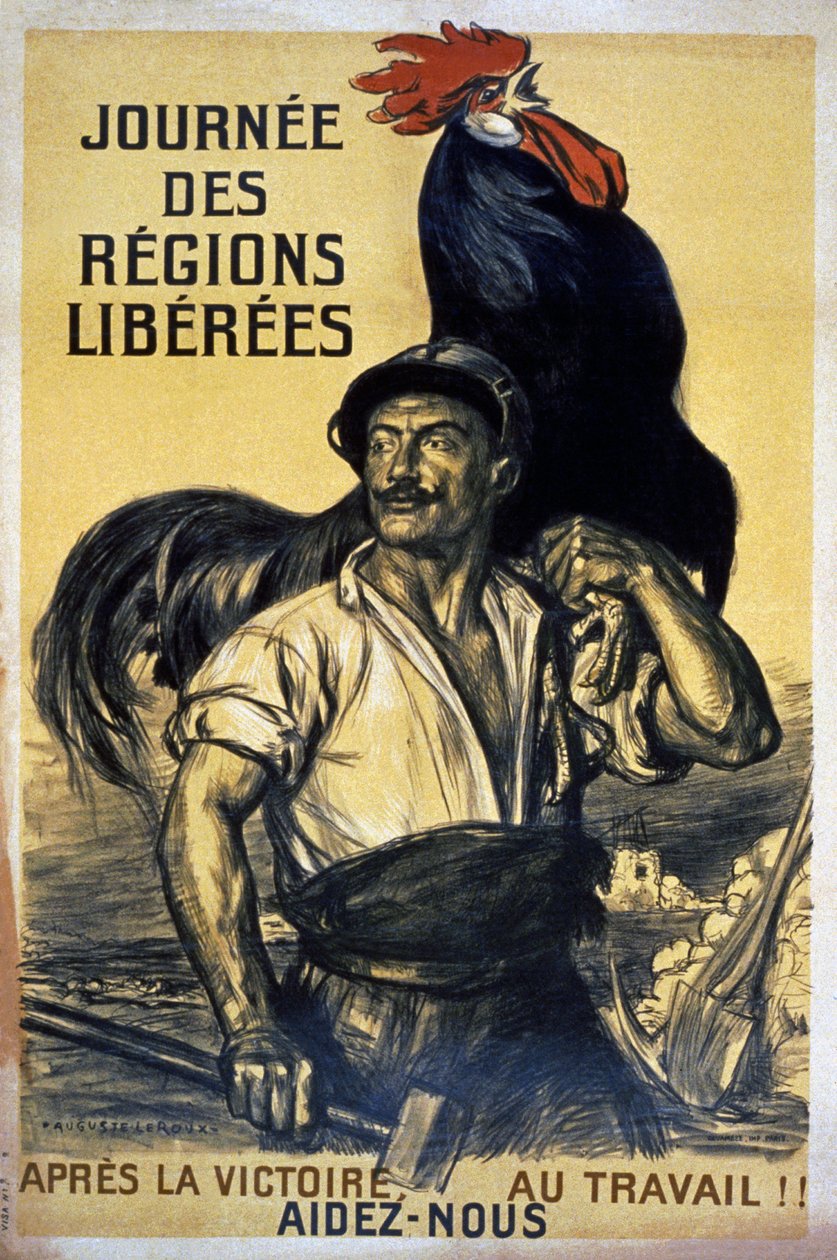 "Journee des Regions Liberees", sodanjälkeistä jälleenrakennusta mainostava juliste. tekijältä Jules Marie Auguste Leroux