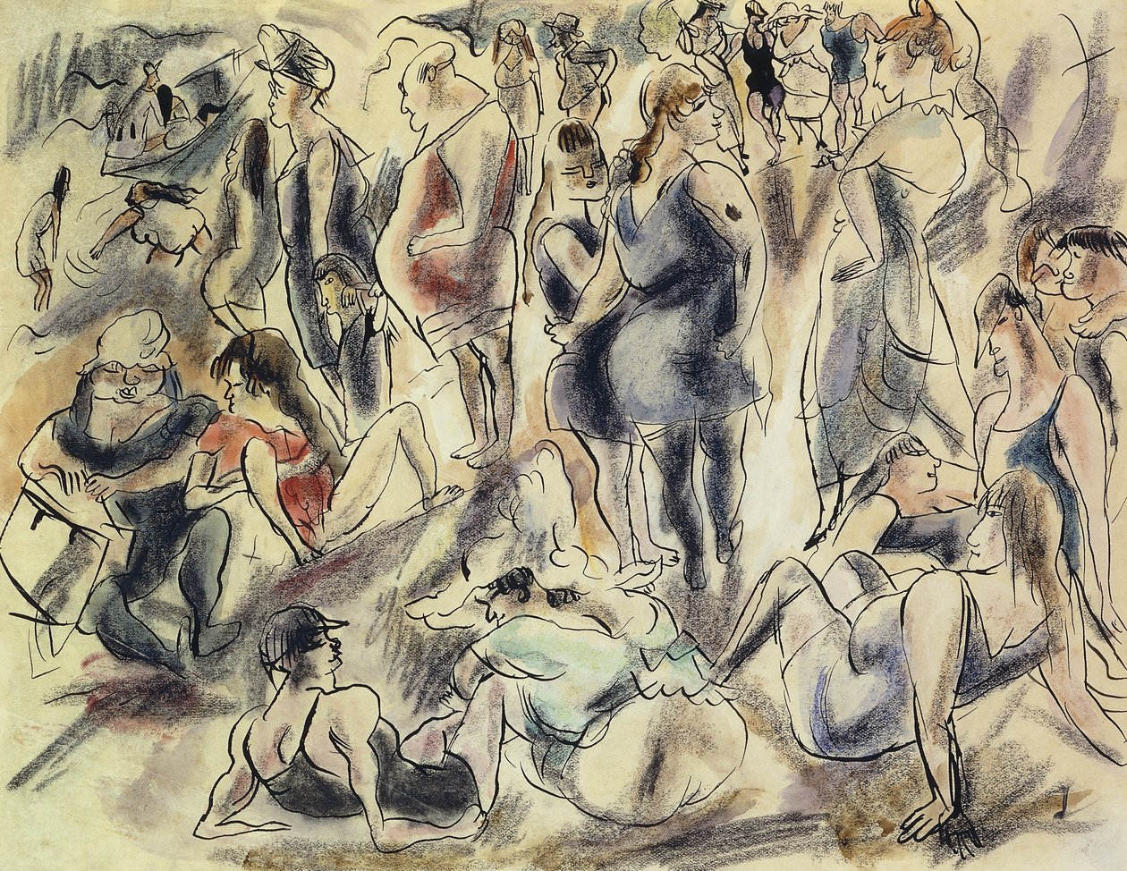 American Beach; Plage American, n. 1917 tekijältä Jules Pascin
