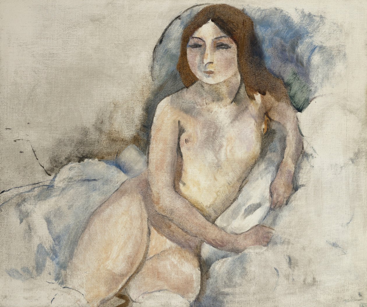 Blondi tyttö poseeraa; Blondi tyttö poseeraa, 1912 tekijältä Jules Pascin