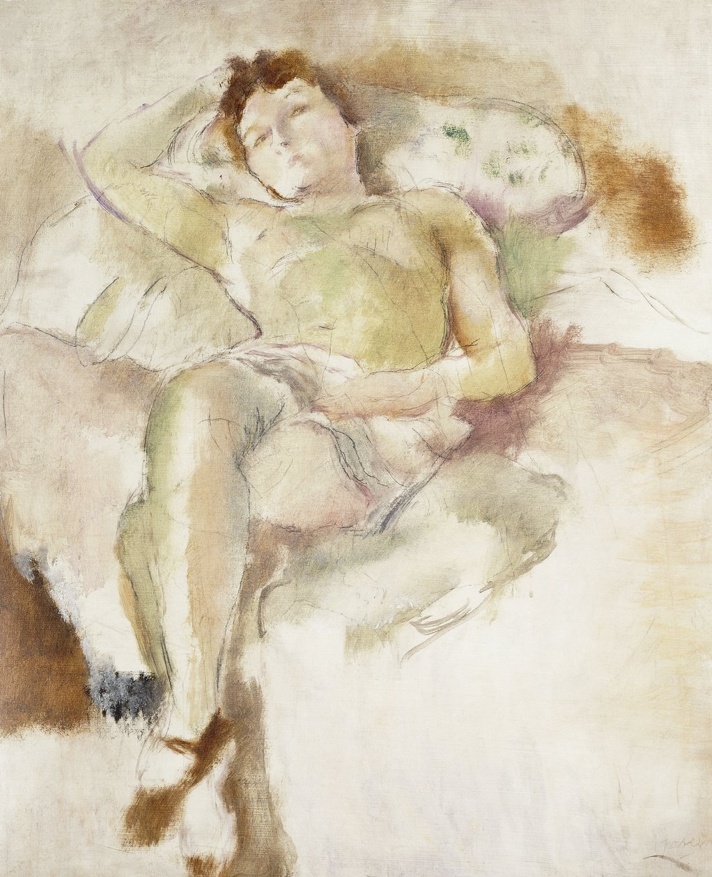 Bobette makuulla; Bobette Allongee, 1927 tekijältä Jules Pascin