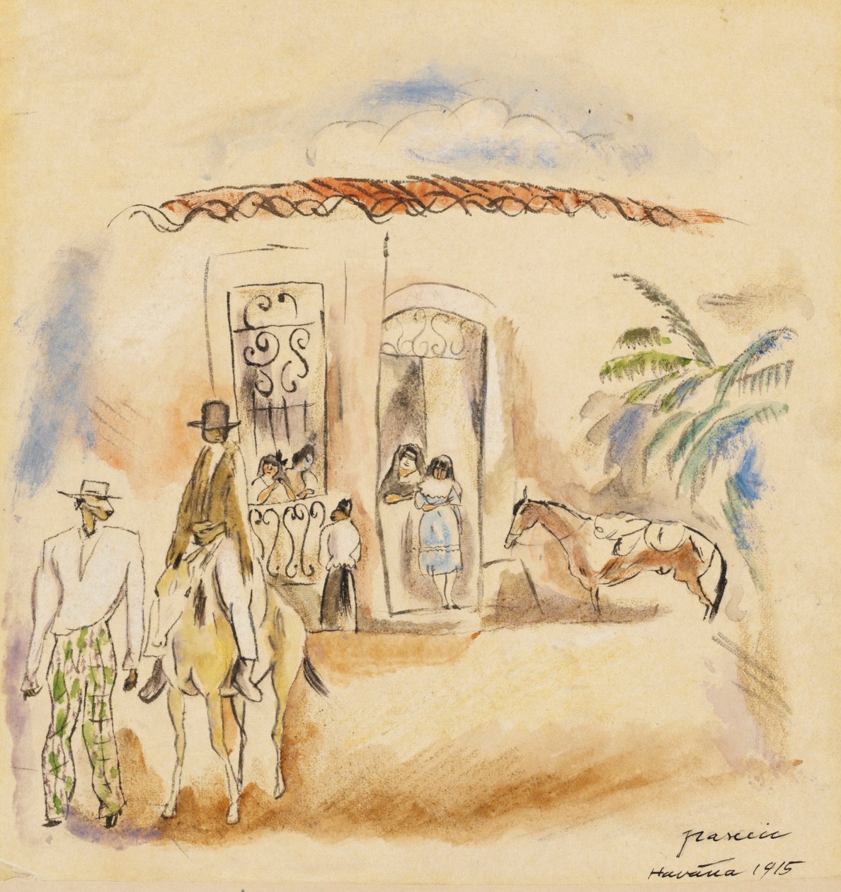 Figuuriryhmä, Mies vihreillä ruudullisilla housuilla tekijältä Jules Pascin