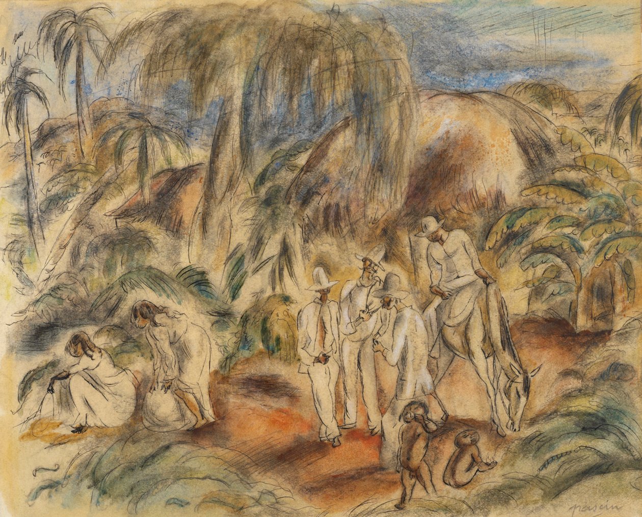 Figuurit trooppisessa maisemassa tekijältä Jules Pascin