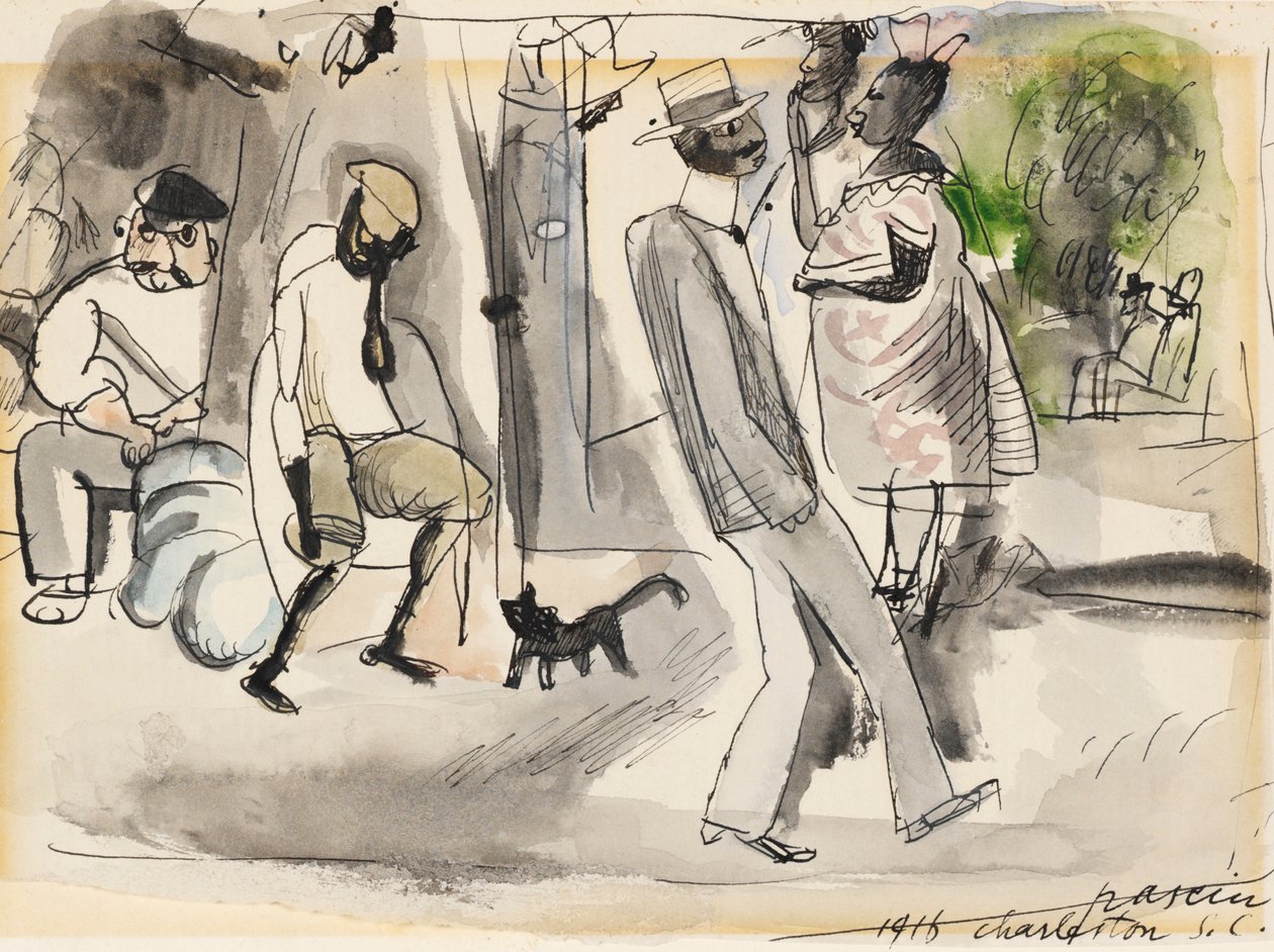 Figuurit puistossa, Charleston, Etelä-Carolina, 1916 (wc paperilla) tekijältä Jules Pascin